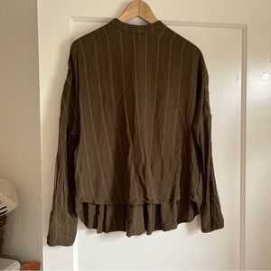 Free People Green Brown Stripe Blouse XS